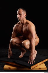 Whole Body Man White Nude Athletic Kneeling Studio photo references